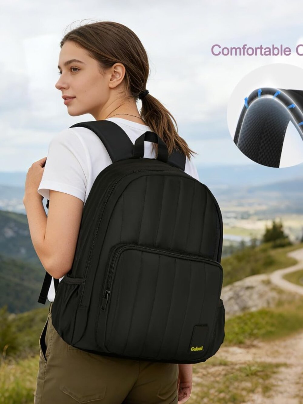 Puffer Laptop Backpack for Women, 14.7 Inch Waterproof Quilted Backpack,Lightwei - Picture 6 of 7